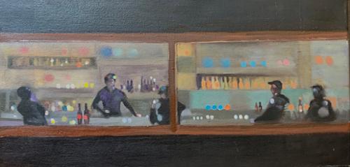 Deb Sinha: “City Lights: Bar”. Oil on canvas. 10” x 20”. 2019. $350 plus NJ sales tax. SOLD!