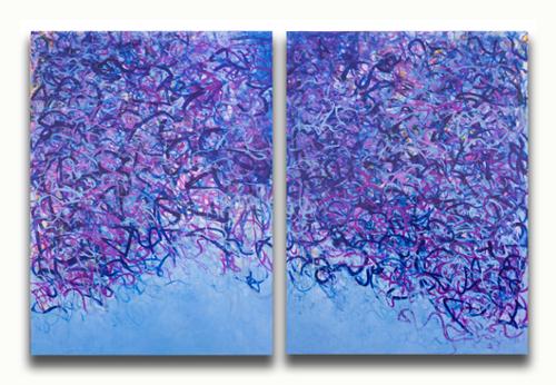 Nohi
"Cosmic Reverberations"	
Dyptich
Acrylic on Canvas	
40"x30"
2018	
$3,600 plus tax