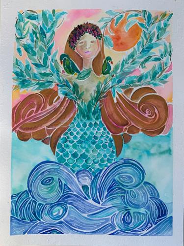Melissa Cuccinello. “Blue Green”. Watercolor and Pen. 9” x 12”. $300 plus tax.