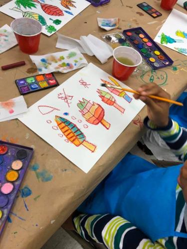 Young Masters Art Class at the Bethune Center:  Fall Leaves - Watercolor project