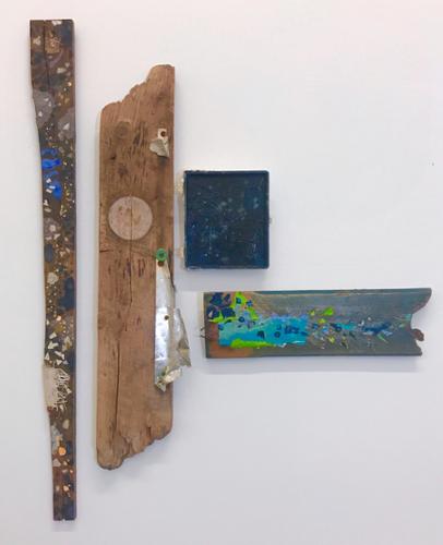 “What the Sky Knows”.  
Eileen Ferara.
Mixed Media on reclaimed wood.
40” x 36”.
$3,200 plus tax.