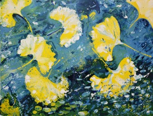 Wendy Setzer. 
“Gingko Leaves in a Puddle”. 
Monotype, 
22”x 28”. Framed. 
$400 plus tax.