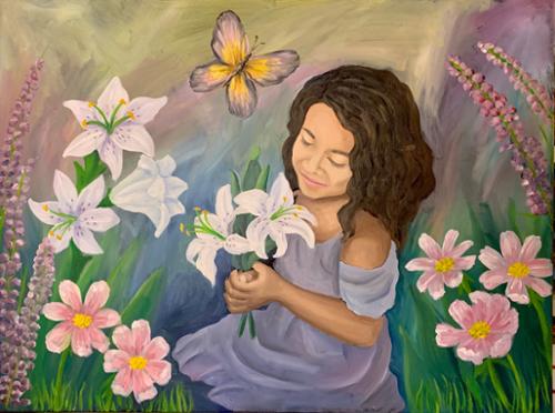 Patricia Morris. "Lily’s Garden". Oil on Canvas. 18” x 24”. $500 plus tax.
