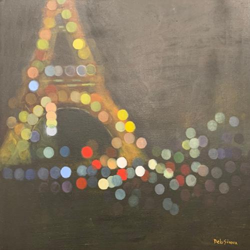 Deb Sinha: “City Lights:  Paris City Light”. Oil on canvas. 20” x 20”. 2021. $700 plus NJ sales tax.