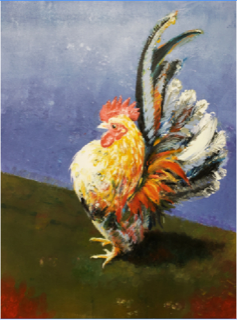 Wendy Setzer. 
“Puffy Rooster”. 
Monotype. 
22” x 28”. Framed. 
$350 plus tax.