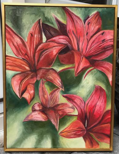 Brian Tepper. "Red Flowers". Oil on Canvas. 19” x 25”.	$1250 plus tax.
